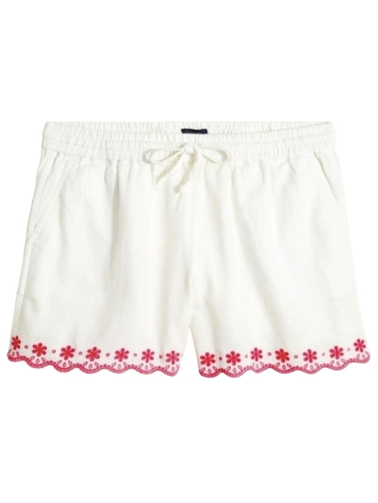 J. Crew Pants - J.Crew Linen Blend Embroidered Drawstring White Short XS